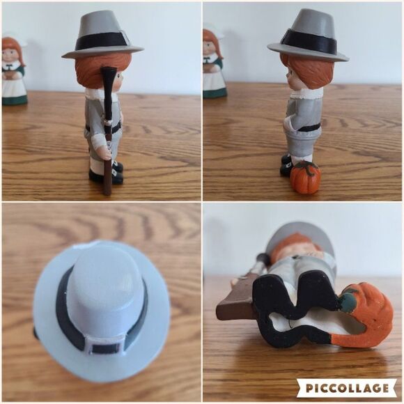 Vintage Ceramic Handcrafted Pilgrim Boy and Girl Thanksgiving Fall Autumn 1994 - Picture 15 of 15